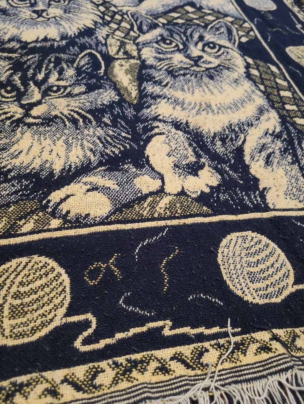 Cat Pattern Accent Throw Pillow Cover - Navy and Cream